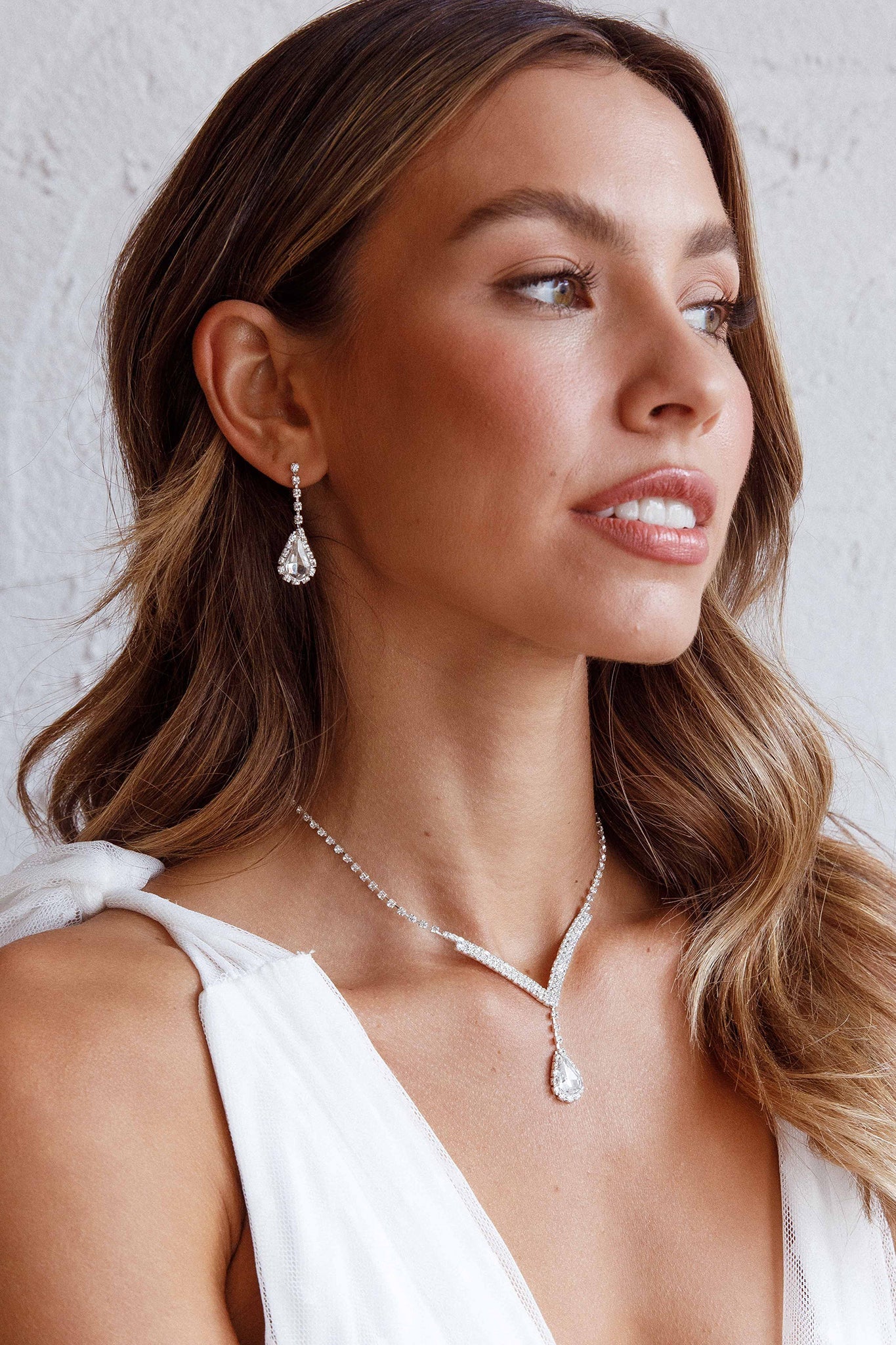 Melissa Diamond Silver Necklace and Earrings Set
