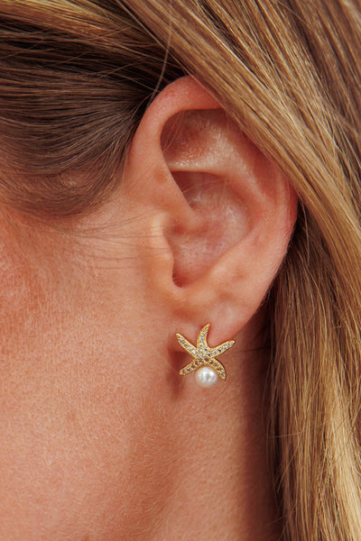 Ethereal Starfish Earrings with Gold Stud Pearls