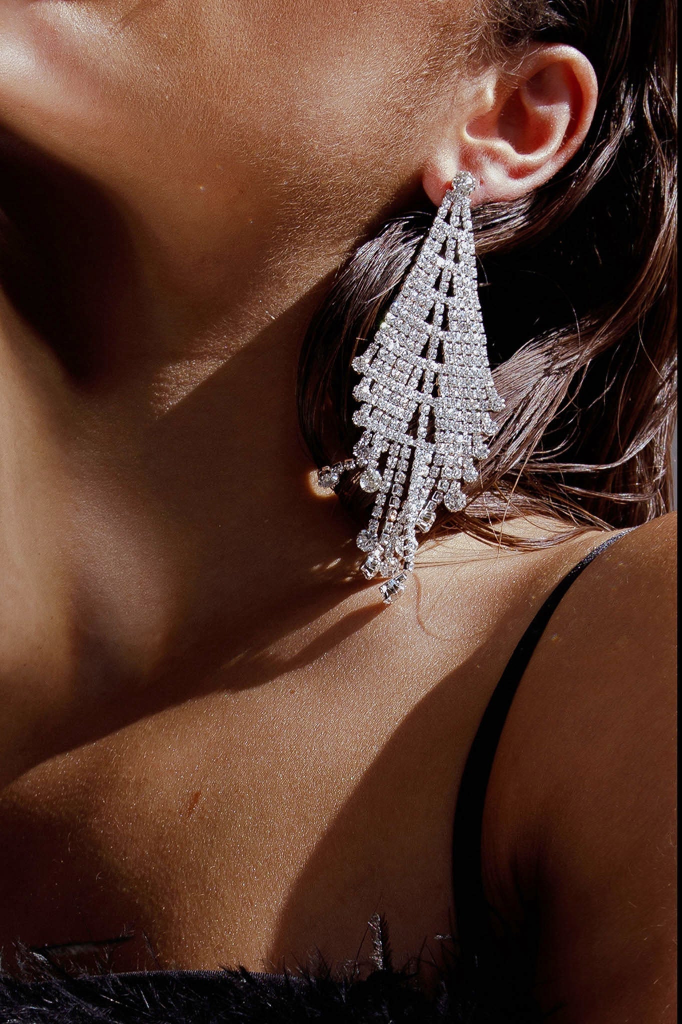 Fringe Earrings with Diamonds Rani Silver