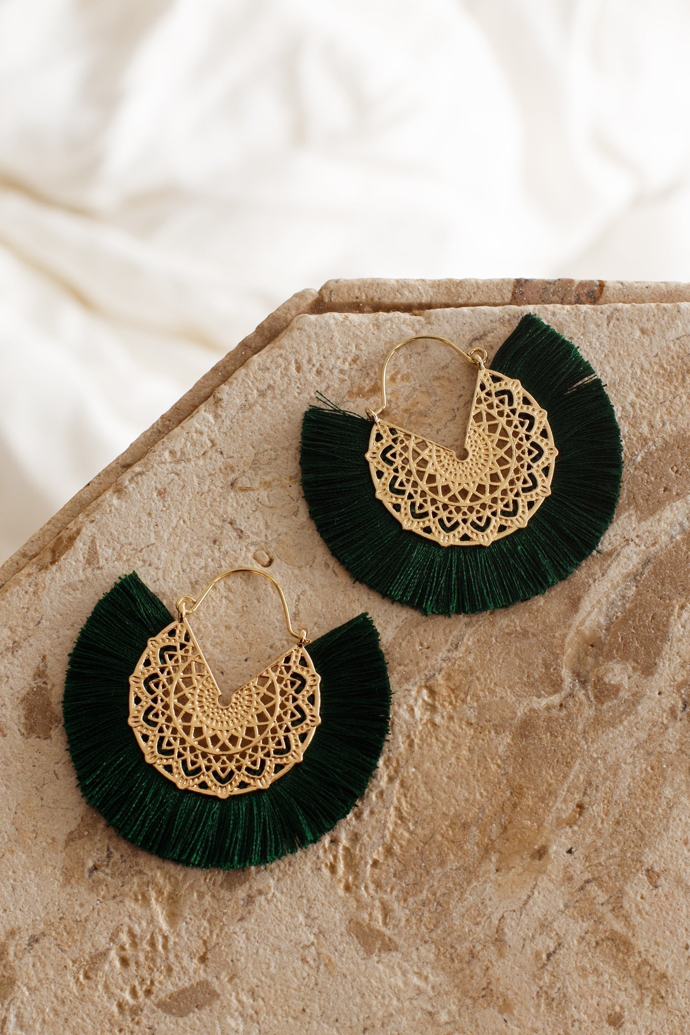 Fringe Earrings of Gold-Plated Filigree Bali Forest