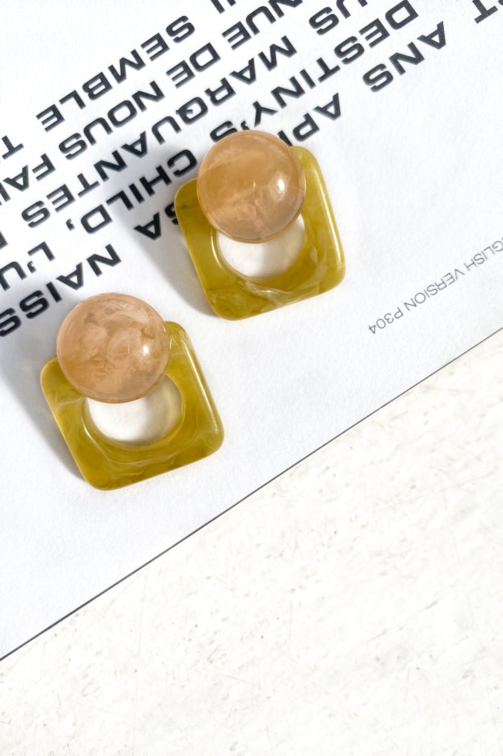 Geometric Marble Effect Acrylic Earrings Halle Yellow