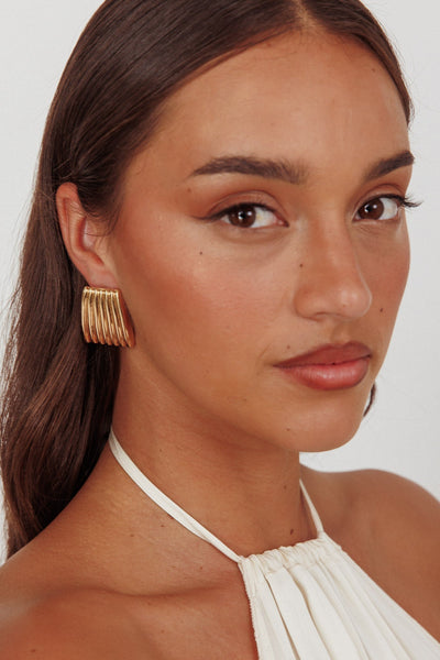Geometric Ribbed Earrings Parker Gold