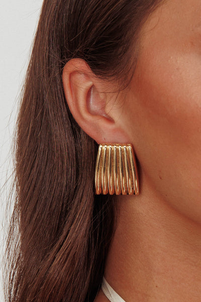 Geometric Ribbed Earrings Parker Gold