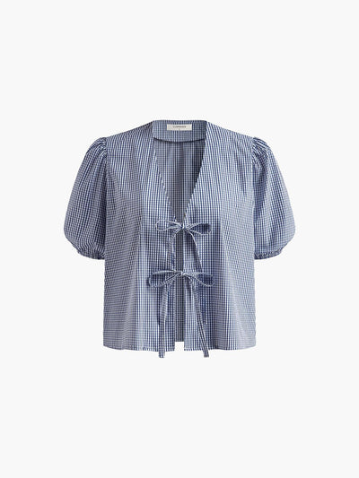 Checked Lace Up Shorts Set