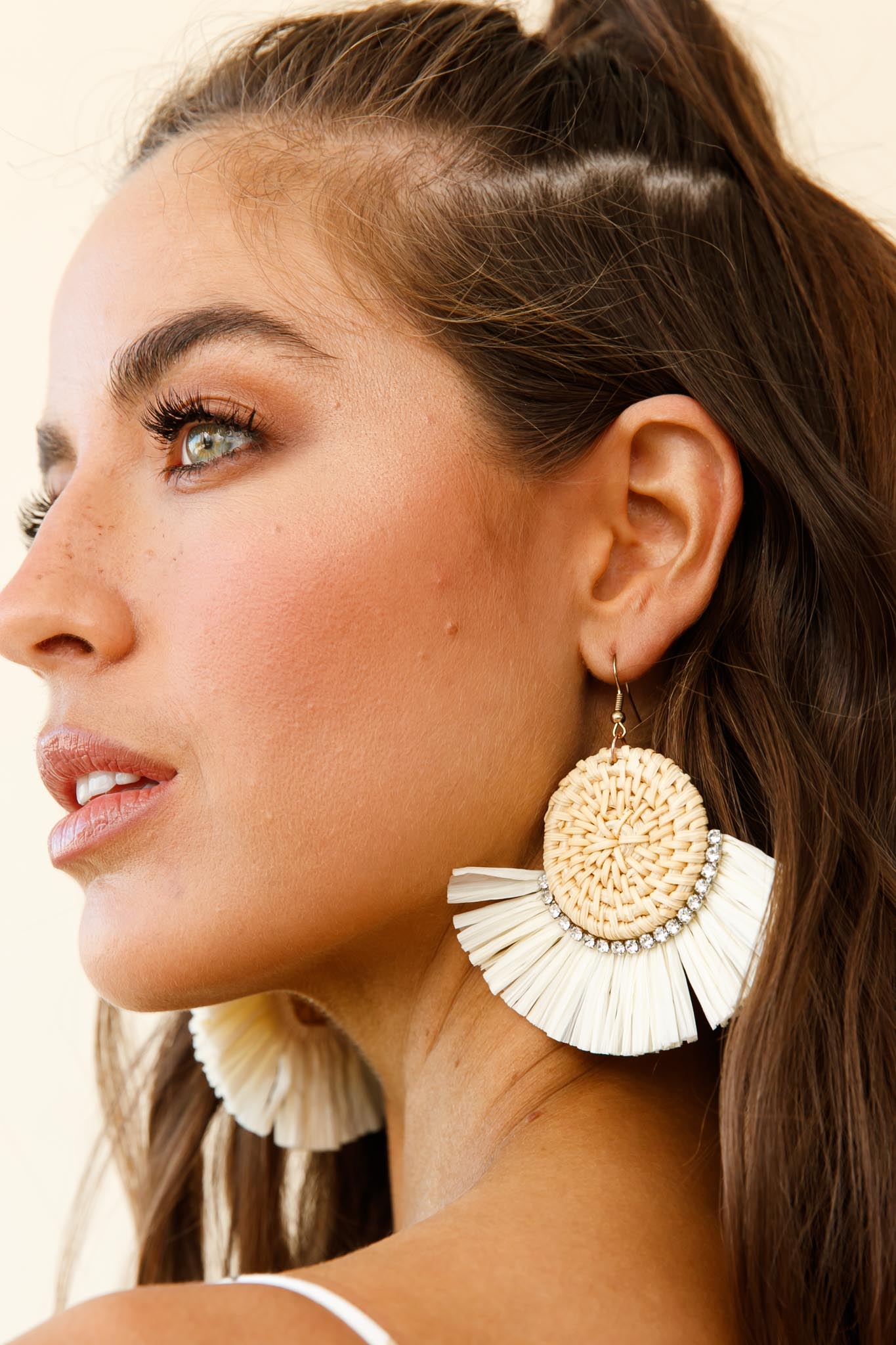 Woven Rattan Earrings with Kenyan Diamond Accent