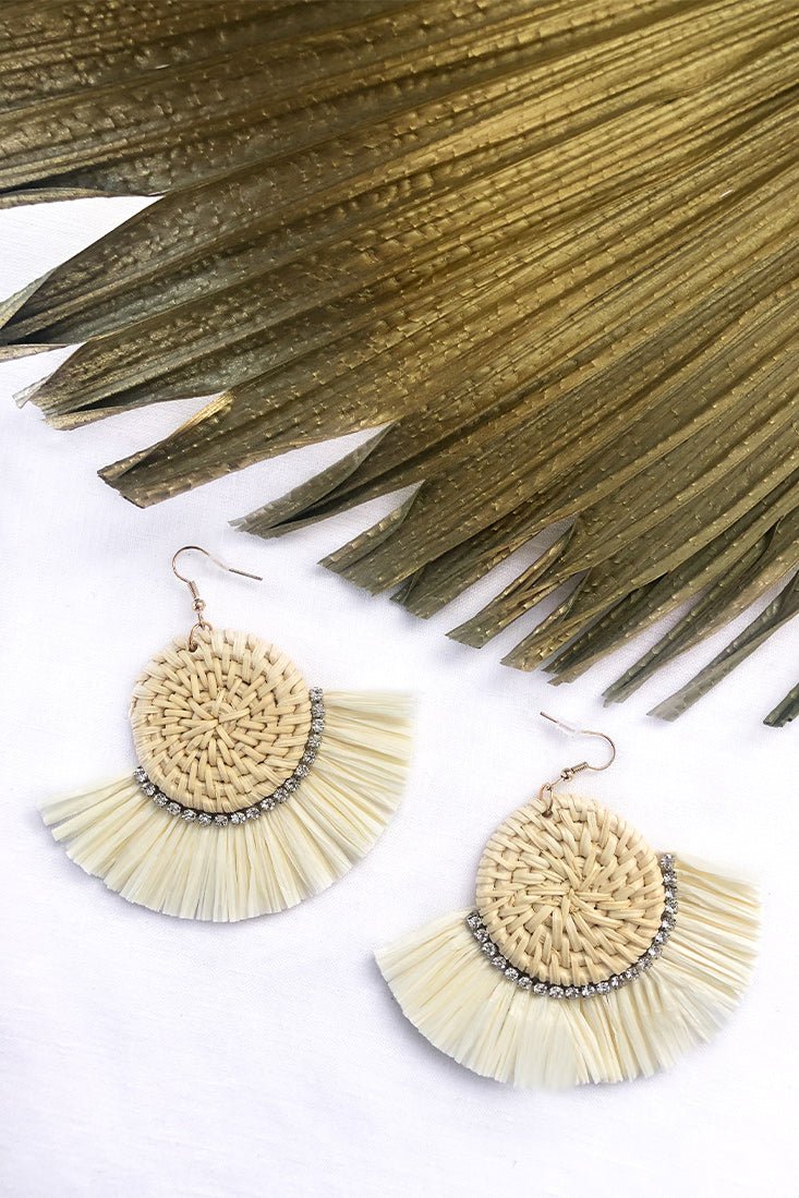 Woven Rattan Earrings with Kenyan Diamond Accent