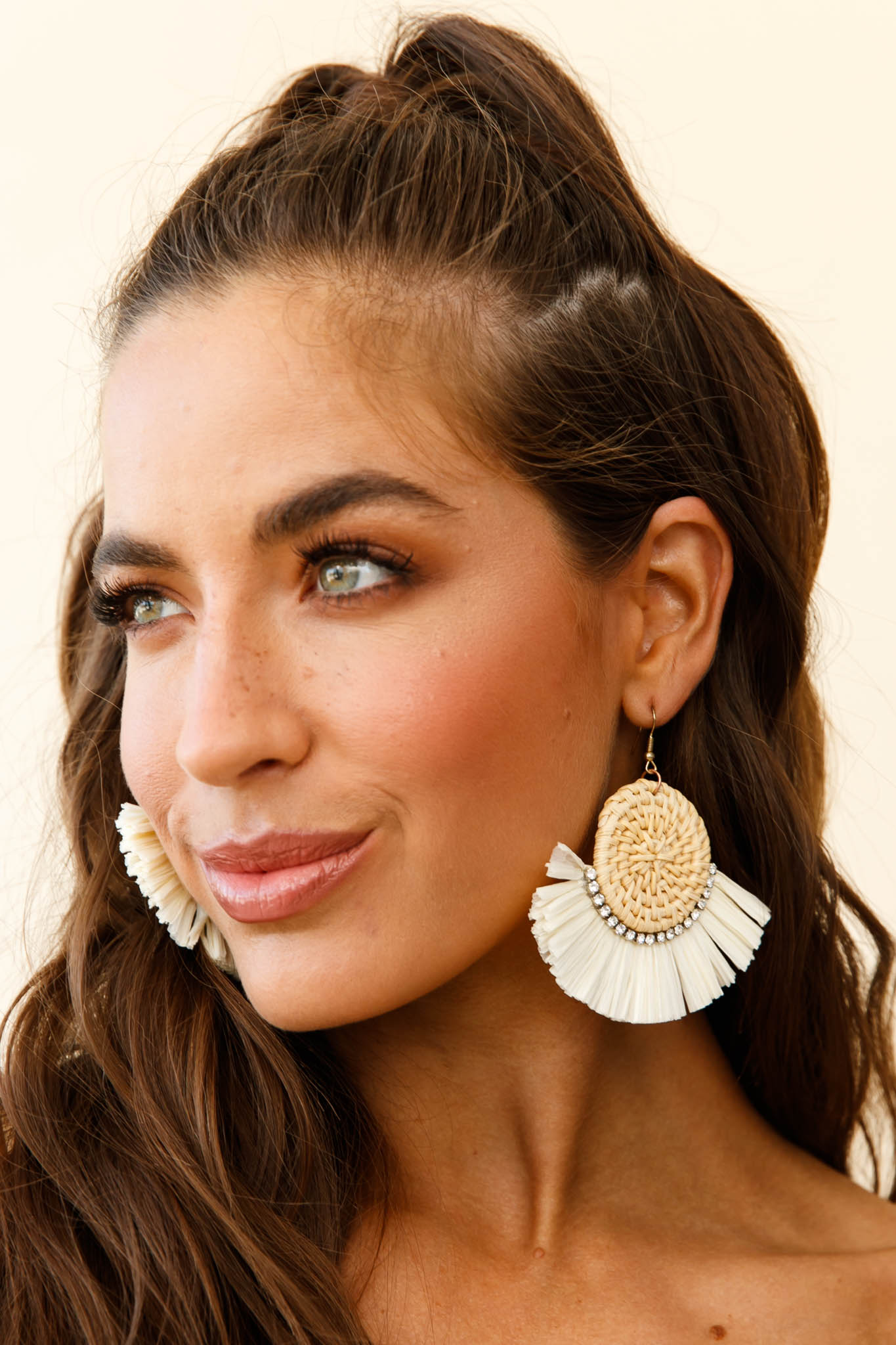 Woven Rattan Earrings with Kenyan Diamond Accent