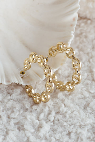 Golden anchor link hoop earrings
