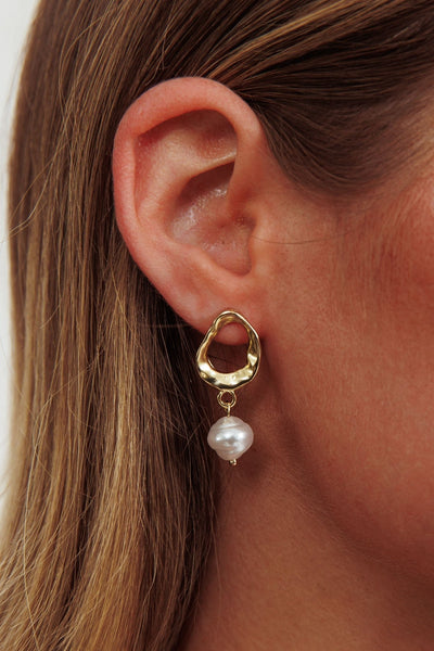 Golden Drop Pearl Earrings