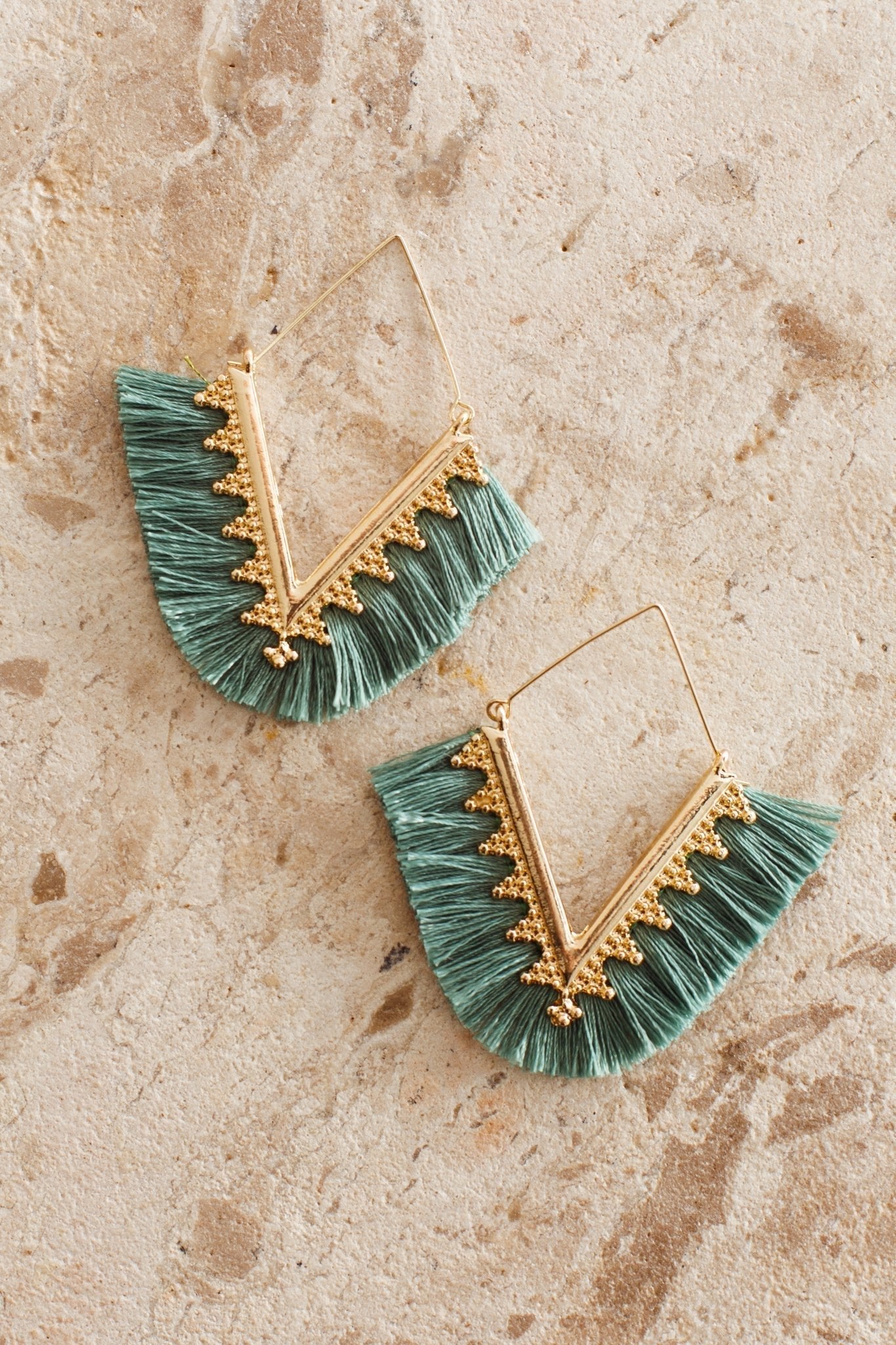Sheba Green Fringed Earrings