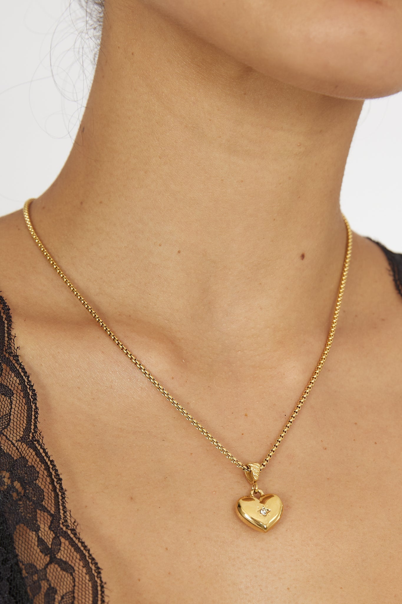 Golden Inflated Heart Pendant Kora Necklace