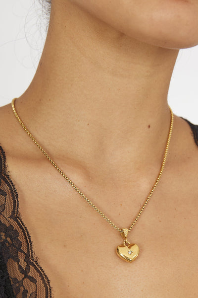 Golden Inflated Heart Pendant Kora Necklace
