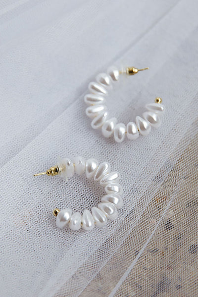Golden Pearl Hoop Earrings