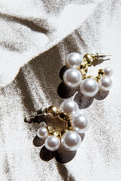 Golden St Tropez Pearl Hoop Earrings
