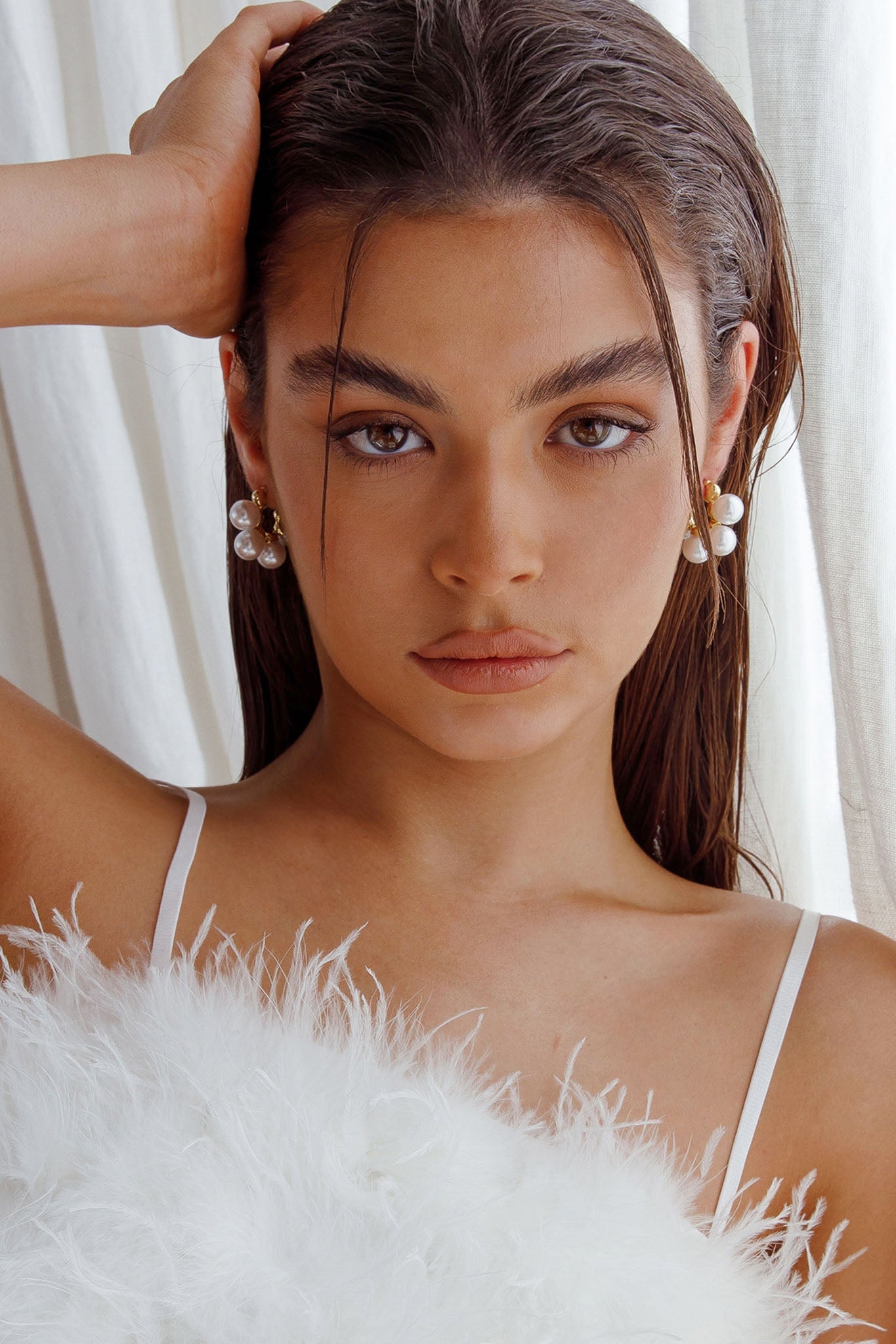 Golden St Tropez Pearl Hoop Earrings