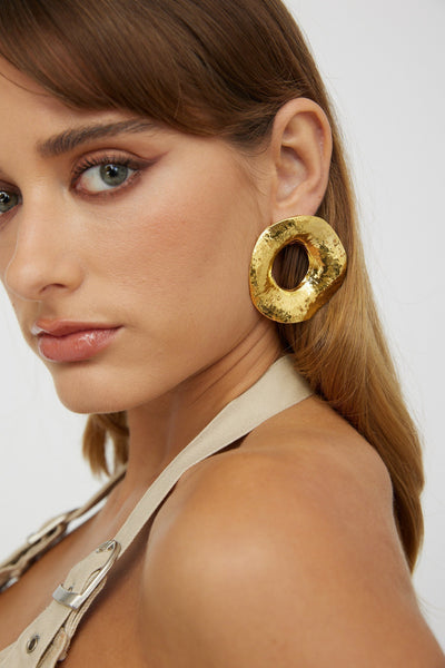 Large Round Earrings Dahlia Gold