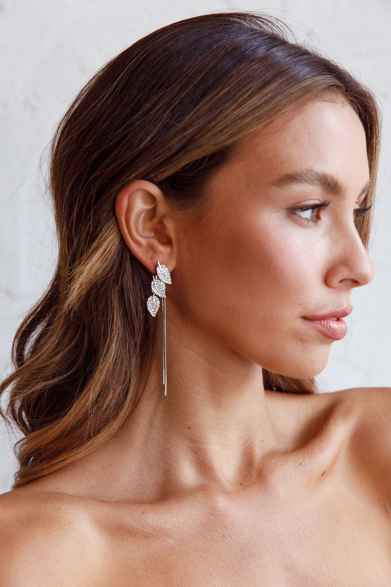 Hanging earrings in the shape of leaf silver zirconia