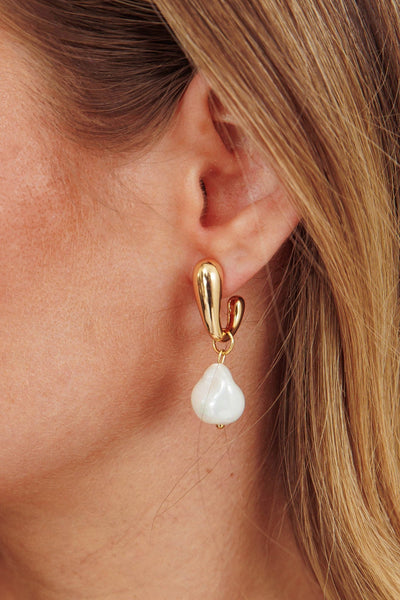 Gold Hanging Earrings with Celene Pearls
