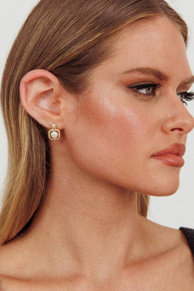 Gold Hanging Earrings with Cubic Zirconia and Freshwater Pearls