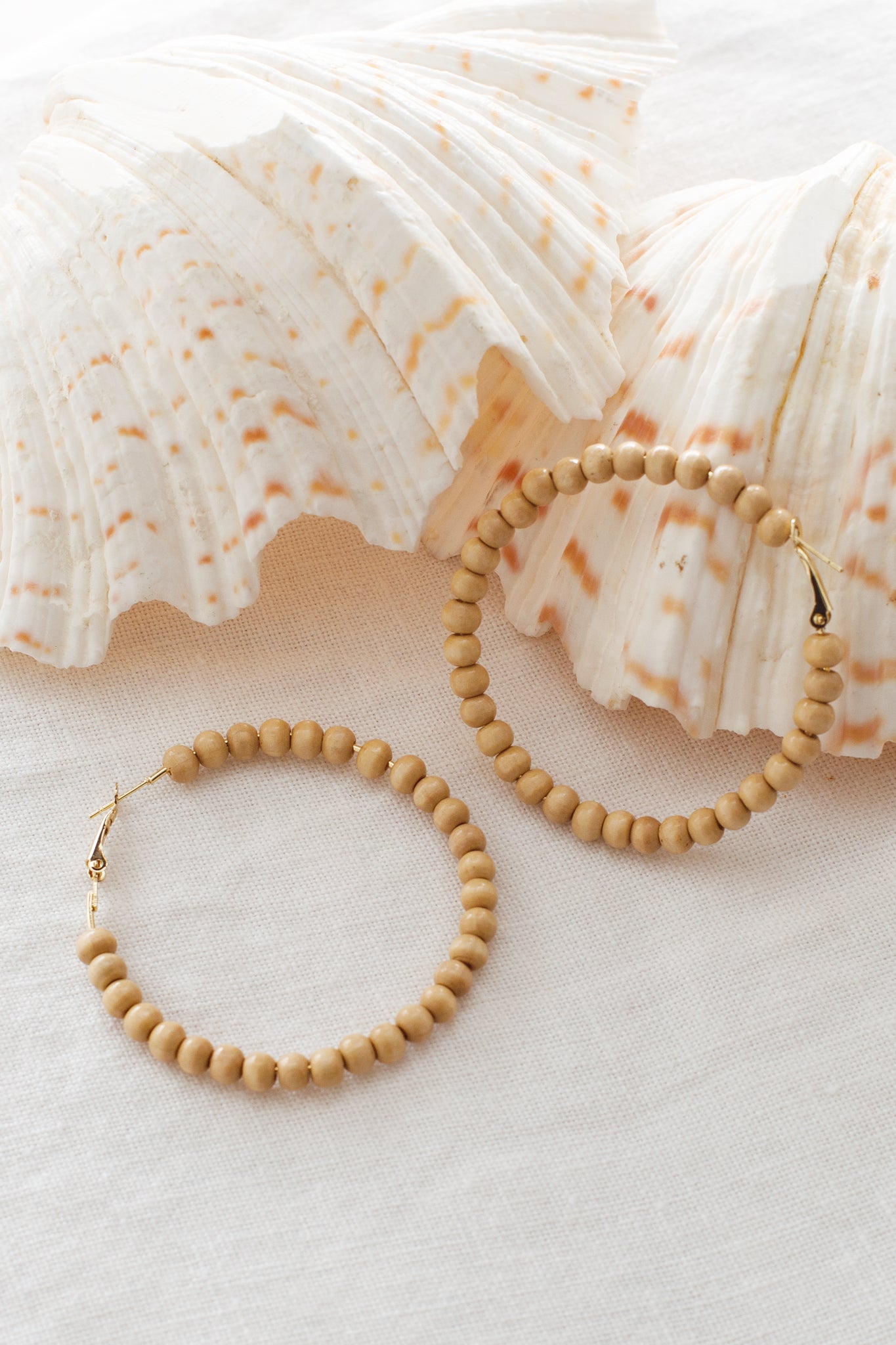 Wooden Bead Hoop Earrings Nala Beige