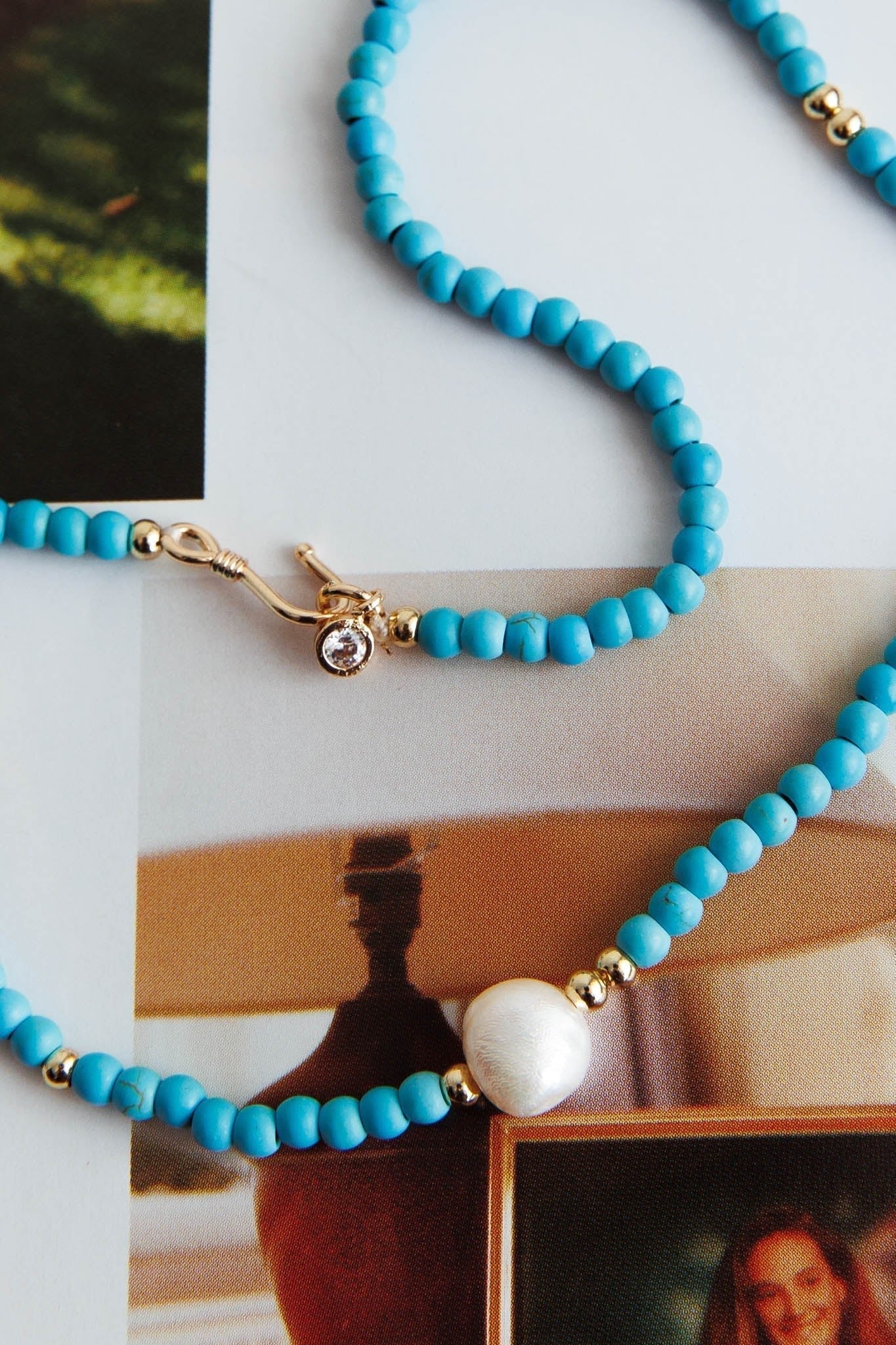 Ibiza turquoise pearl necklace in gold