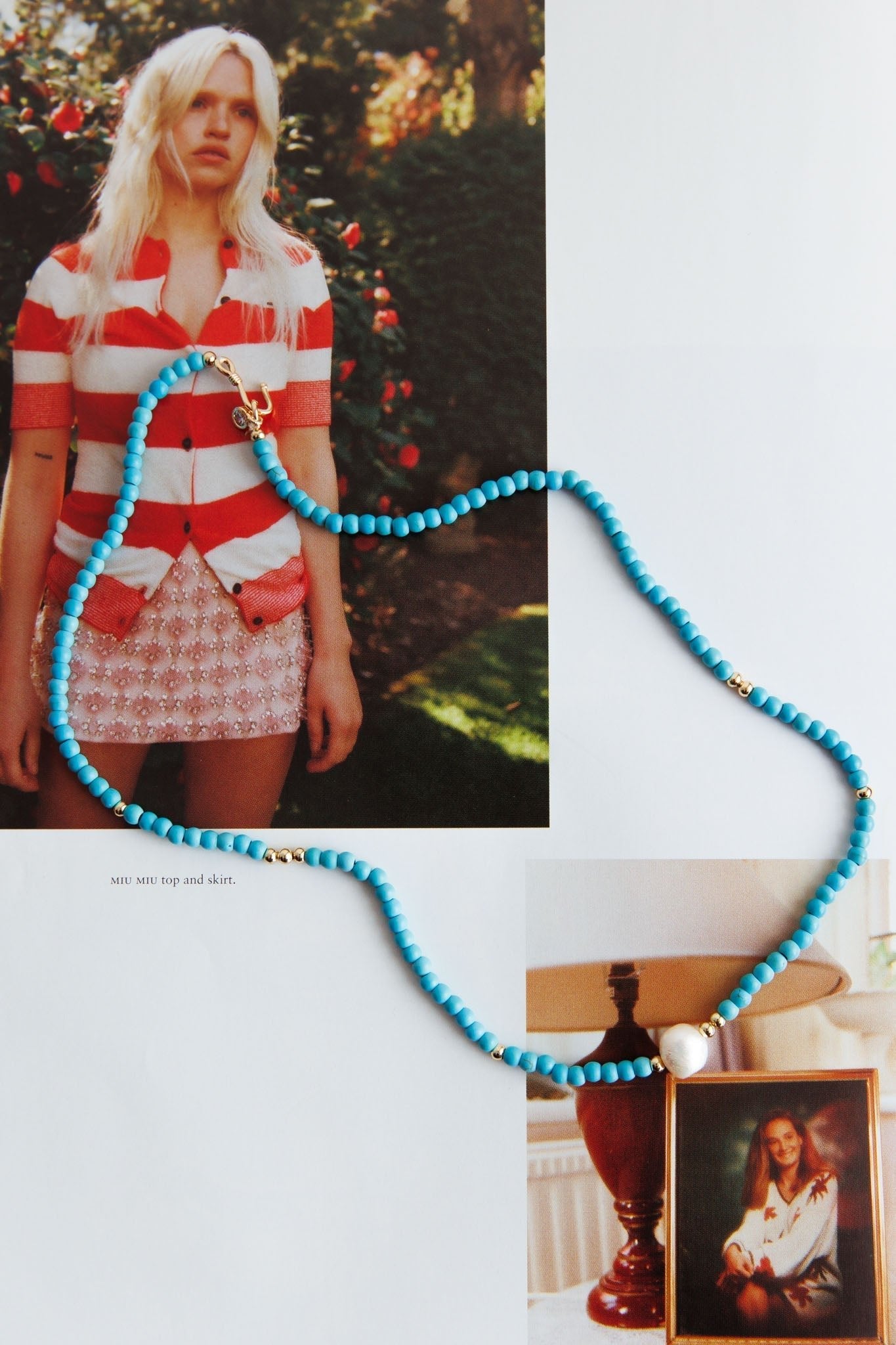 Ibiza turquoise pearl necklace in gold