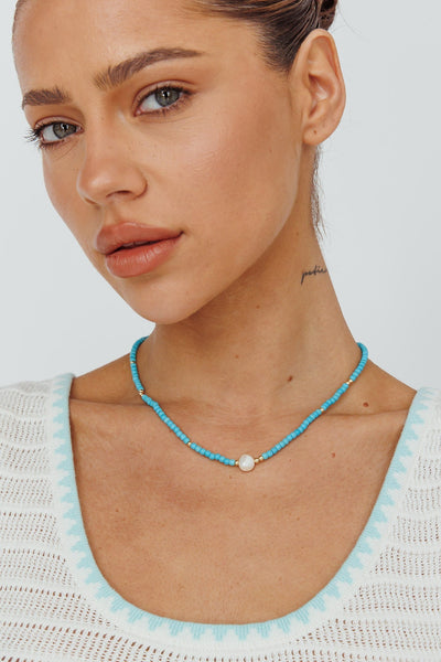 Ibiza turquoise pearl necklace in gold