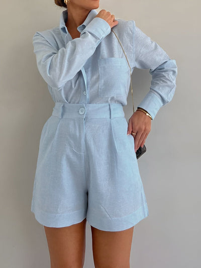 Cotton and Linen Long Sleeve Loose Short Set