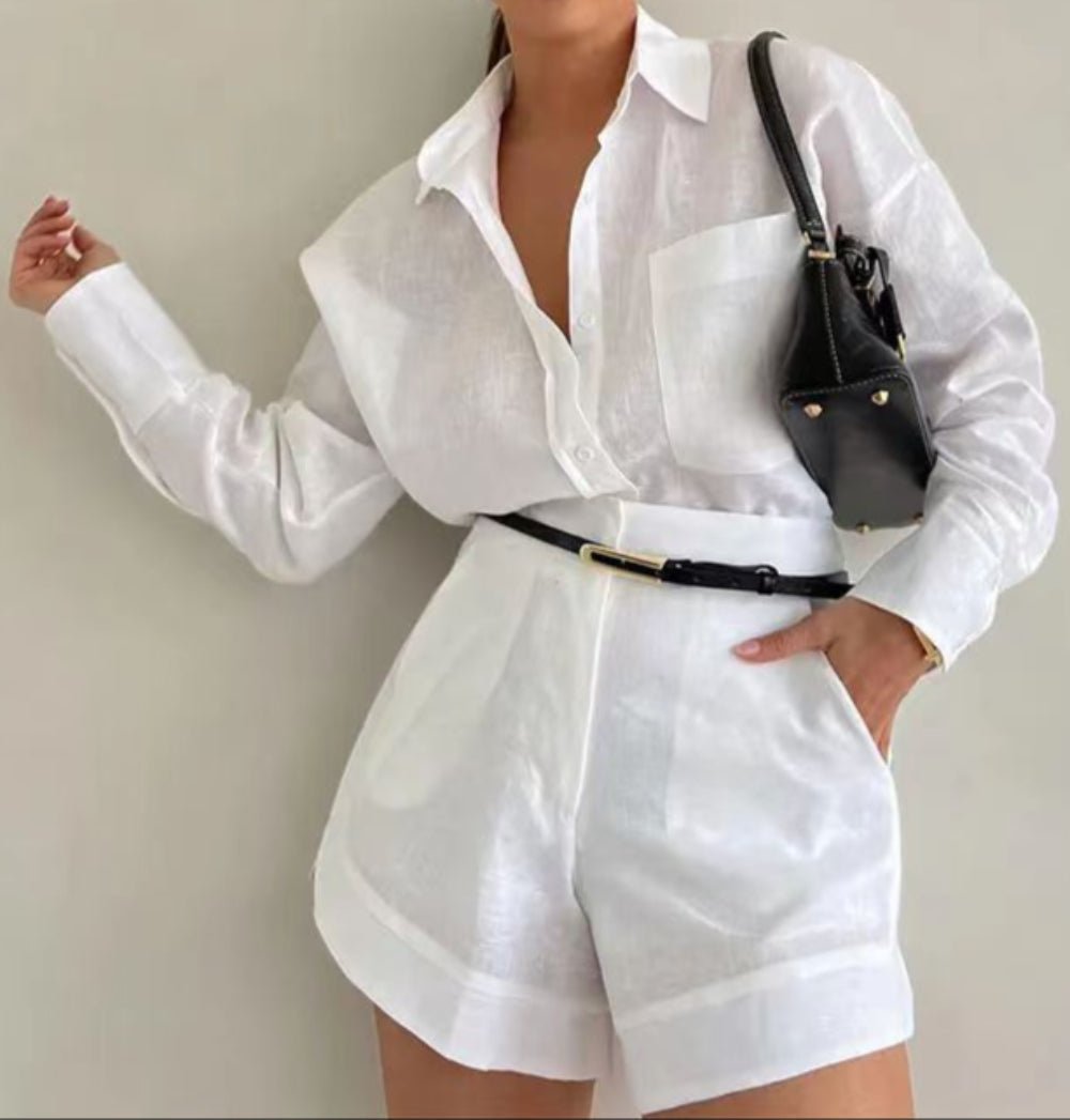 Cotton and Linen Long Sleeve Loose Short Set
