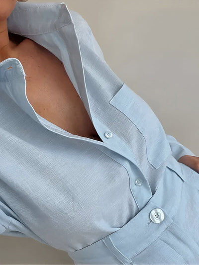 Cotton and Linen Long Sleeve Loose Short Set
