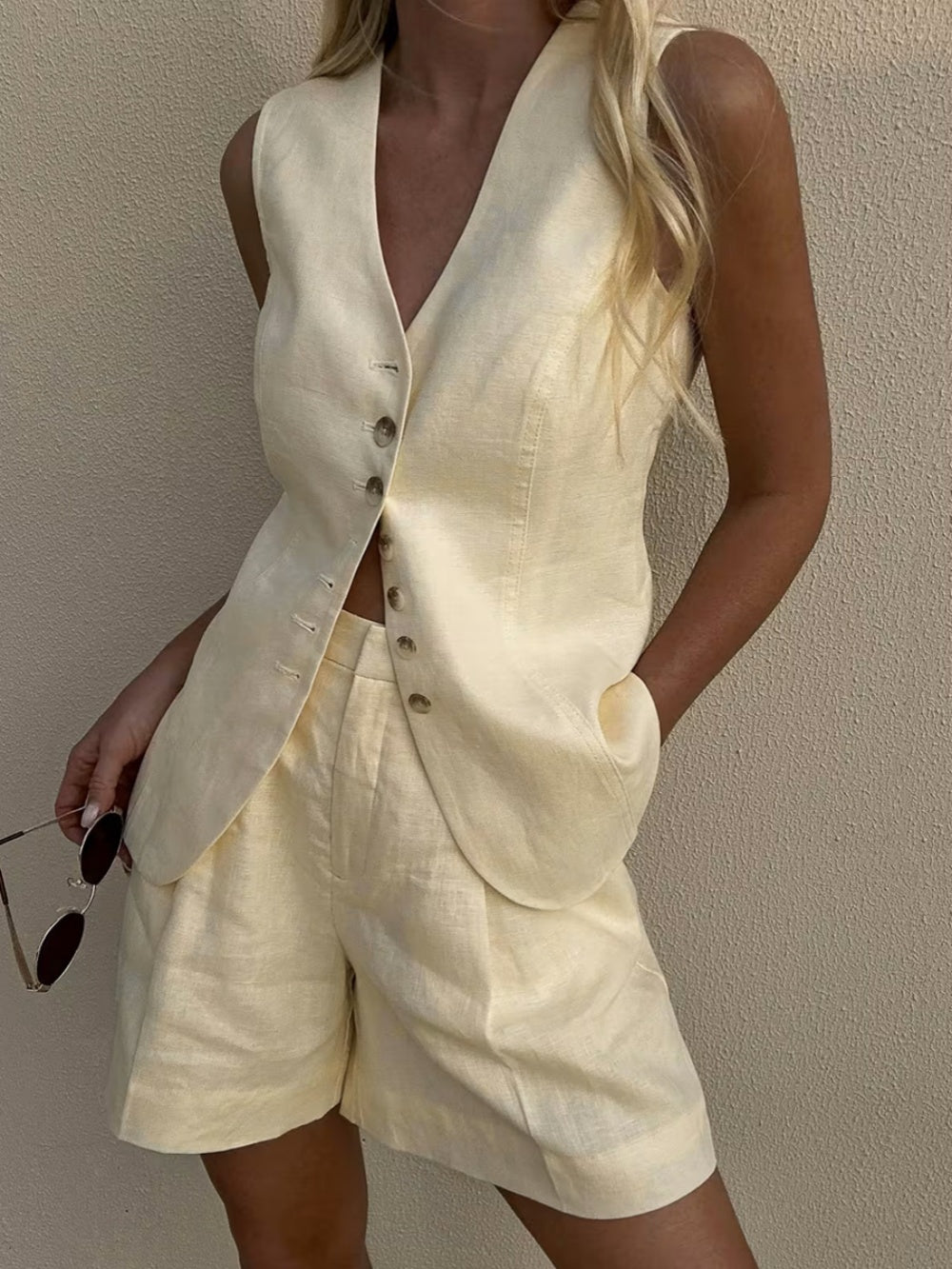 Cotton and Linen Waistcoat + Shorts Set