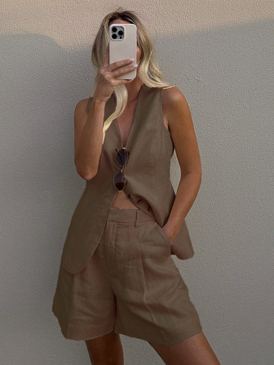 Cotton and Linen Waistcoat + Shorts Set