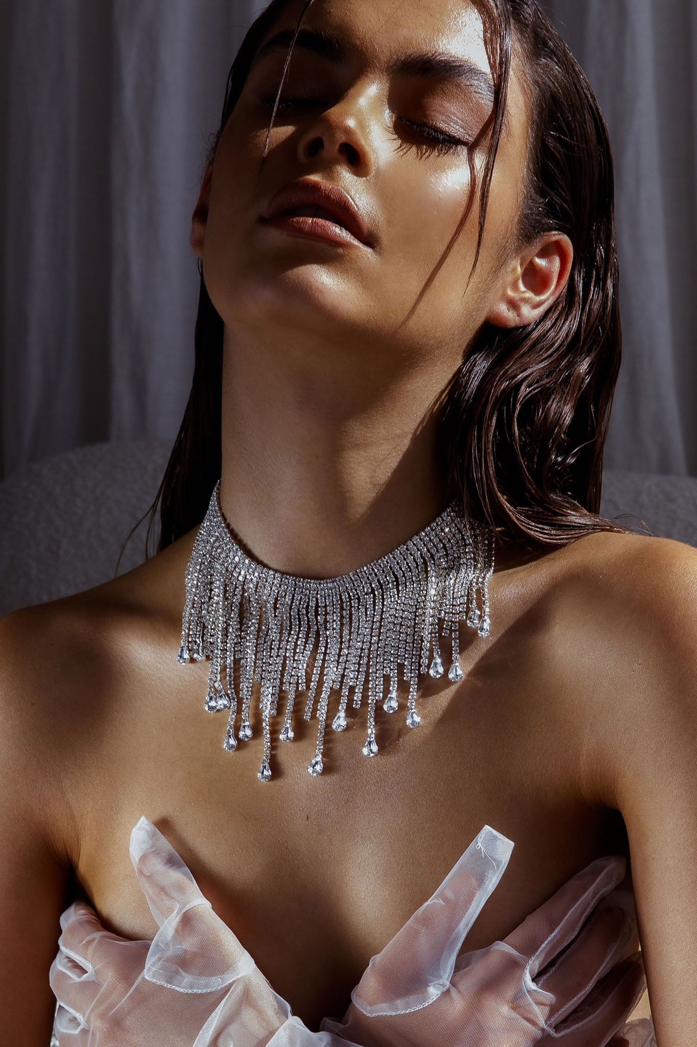 Isadora Silver Crystal Cascade Necklace
