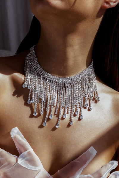 Isadora Silver Crystal Cascade Necklace