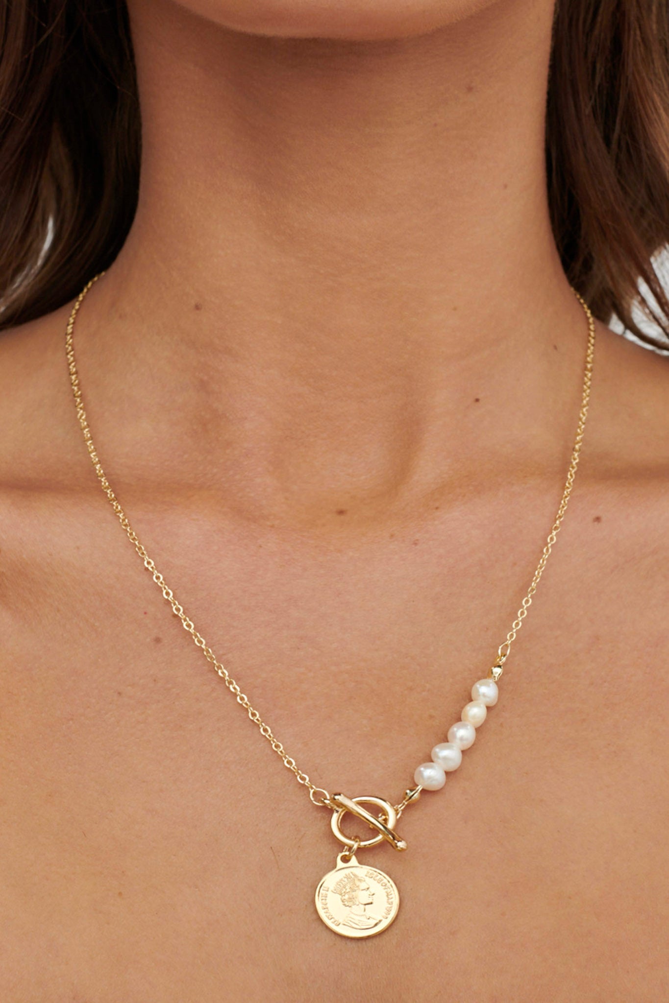 Pearl Necklace with Marissa Gold Pendant