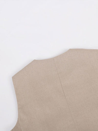 Classic V-Neck Pleated Cotton and Linen Wide Leg Trouser Set