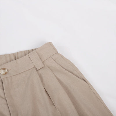 Classic V-Neck Pleated Cotton and Linen Wide Leg Trouser Set