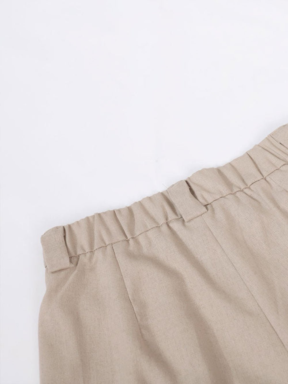 Classic V-Neck Pleated Cotton and Linen Wide Leg Trouser Set