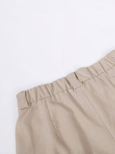 Classic V-Neck Pleated Cotton and Linen Wide Leg Trouser Set