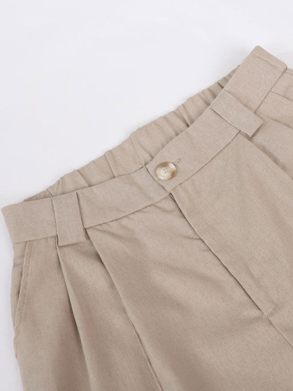 Classic V-Neck Pleated Cotton and Linen Wide Leg Trouser Set
