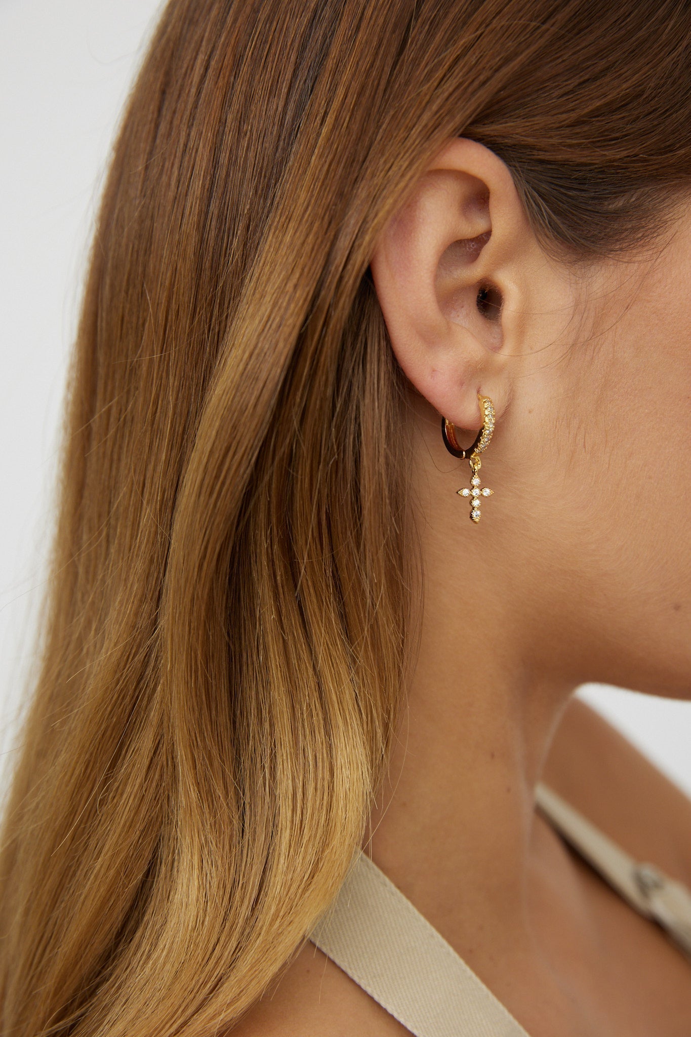 Gold Zirconia Cross Earrings
