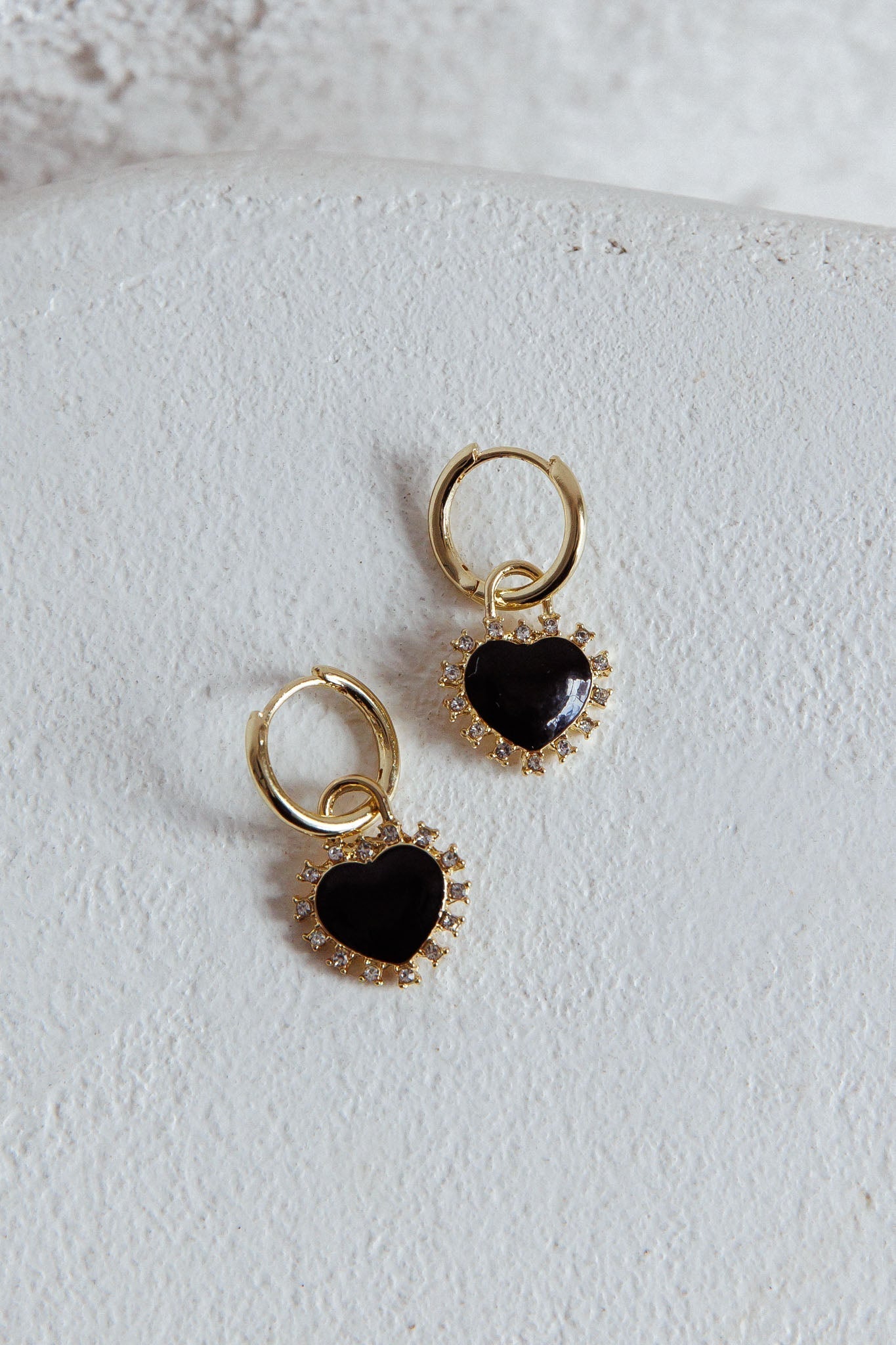 Love Heart Enamel Earrings with Gold Rhinestones