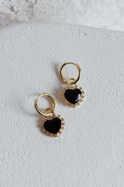 Love Heart Enamel Earrings with Gold Rhinestones