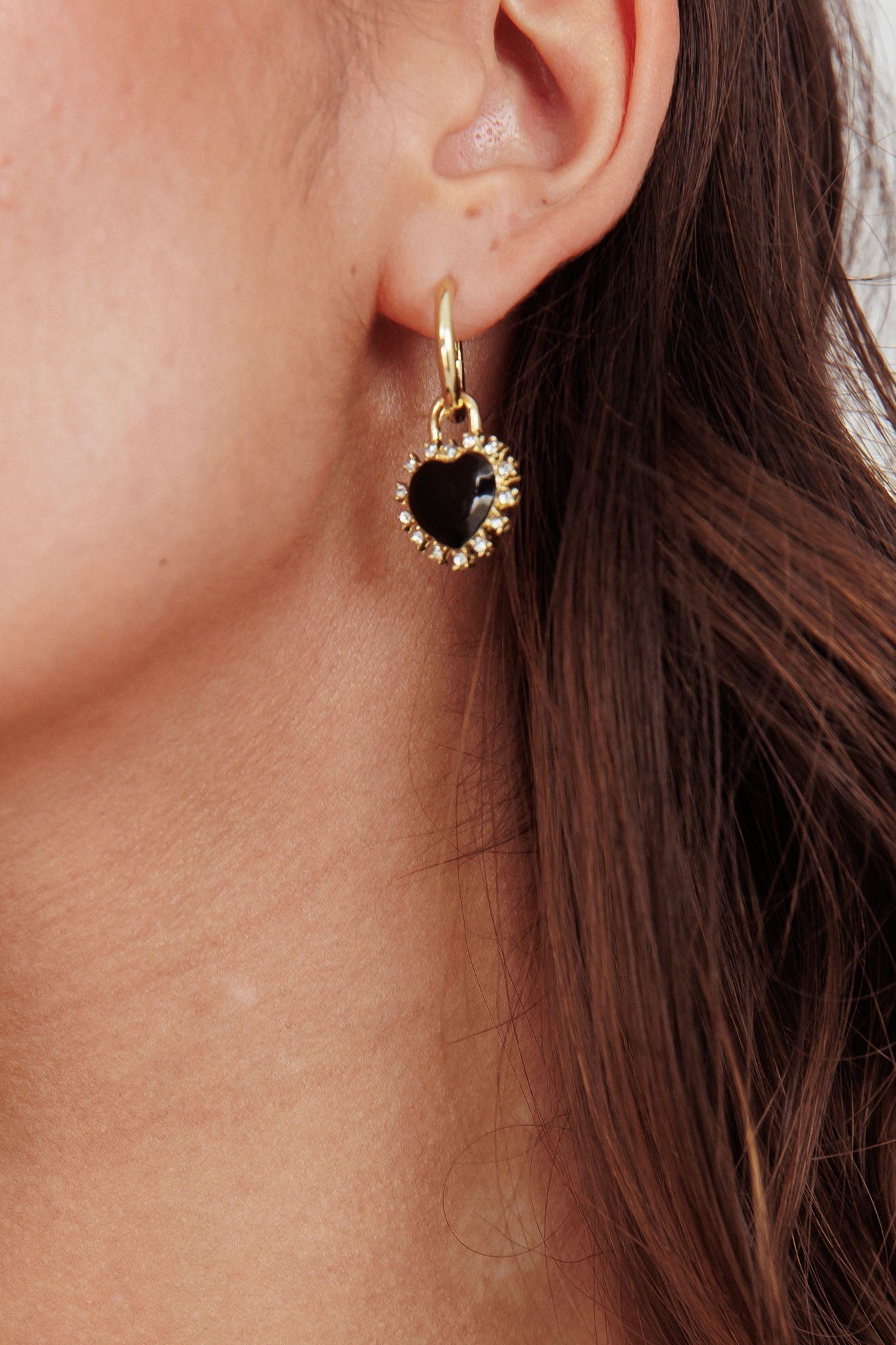 Love Heart Enamel Earrings with Gold Rhinestones