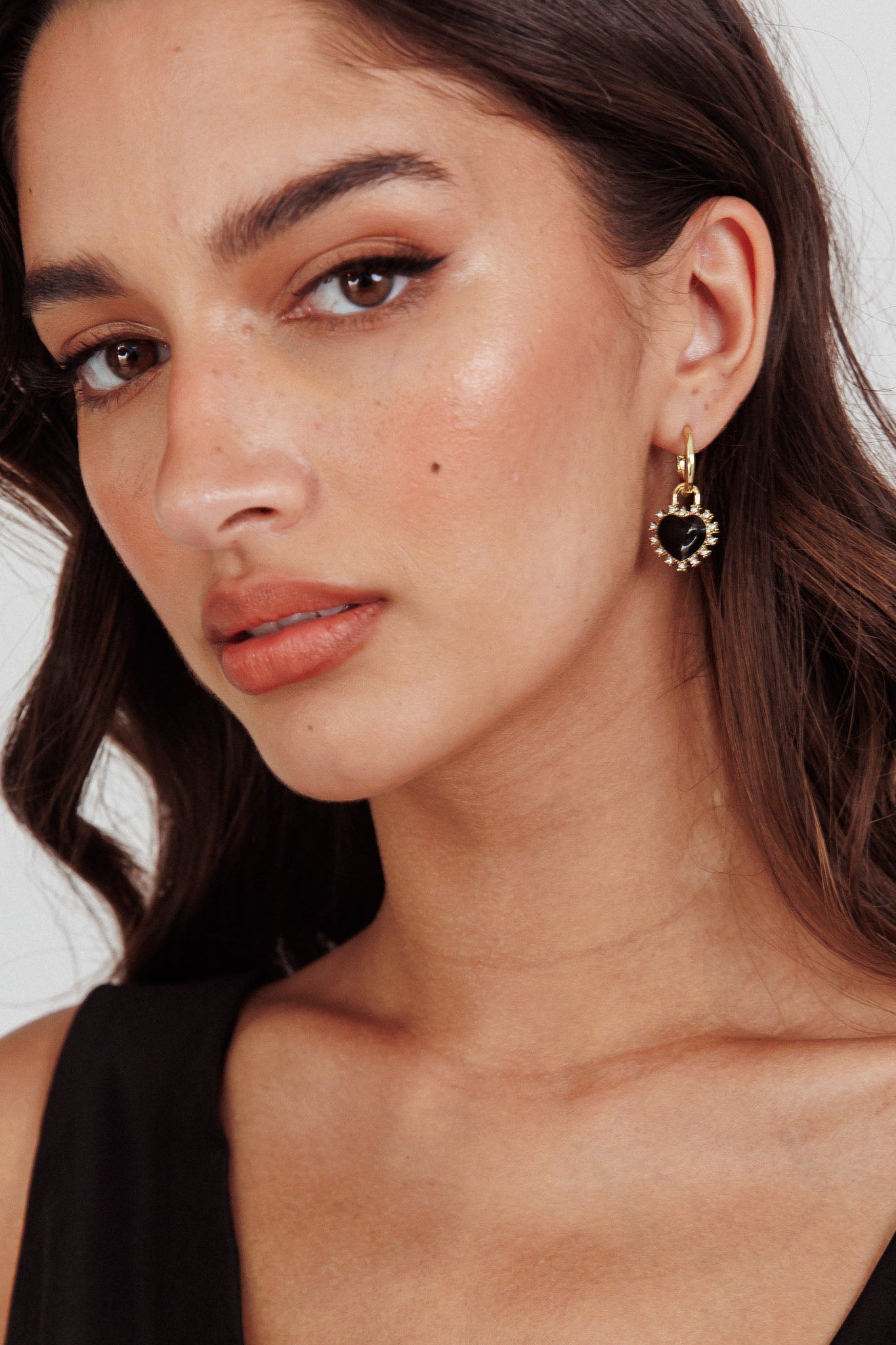 Love Heart Enamel Earrings with Gold Rhinestones