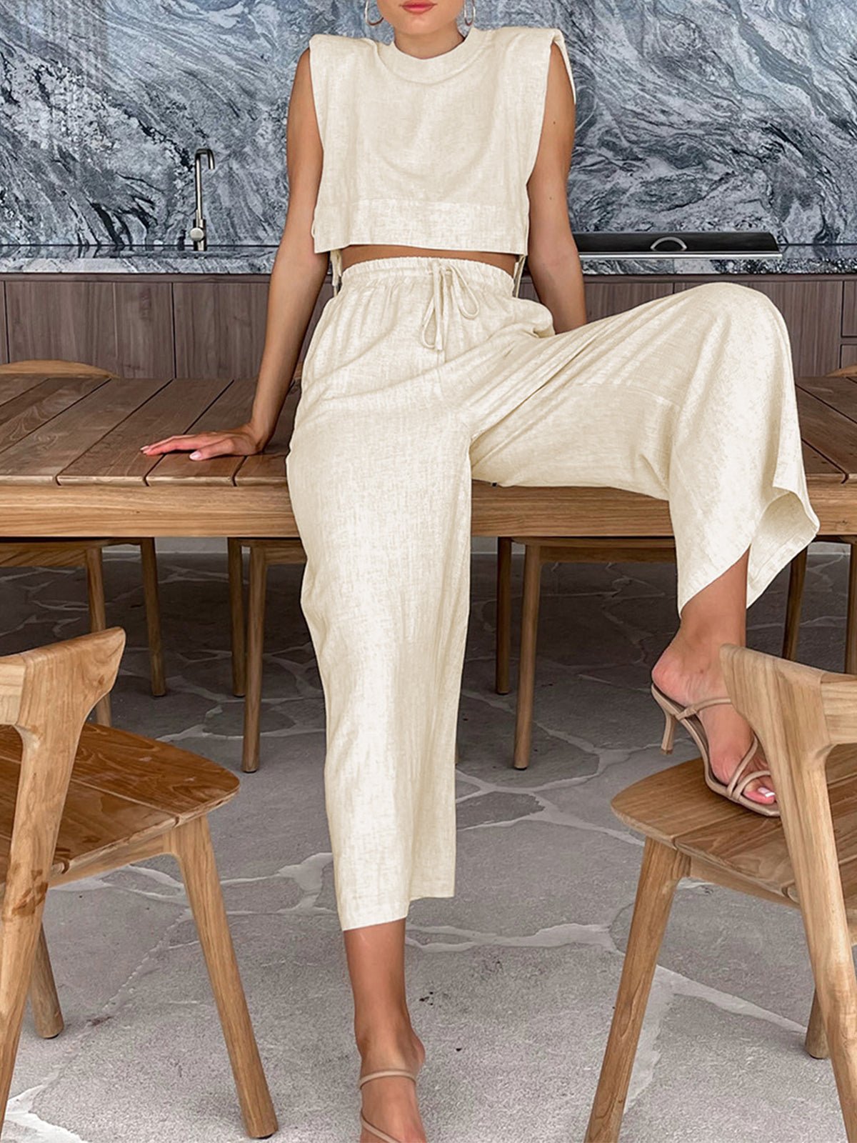 Linen Two-Piece Wide Trouser Set
