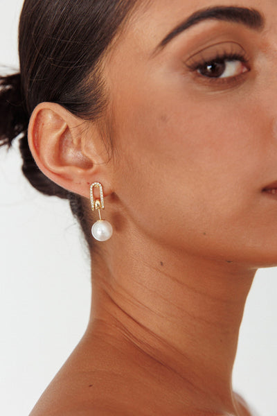 Maia Pearl Diamond Gold Earrings