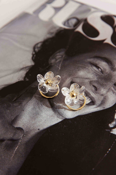 Andrea Earrings Clear Flower Gold