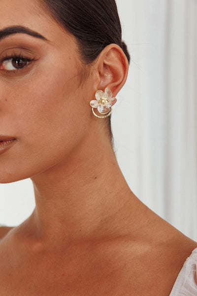 Andrea Earrings Clear Flower Gold