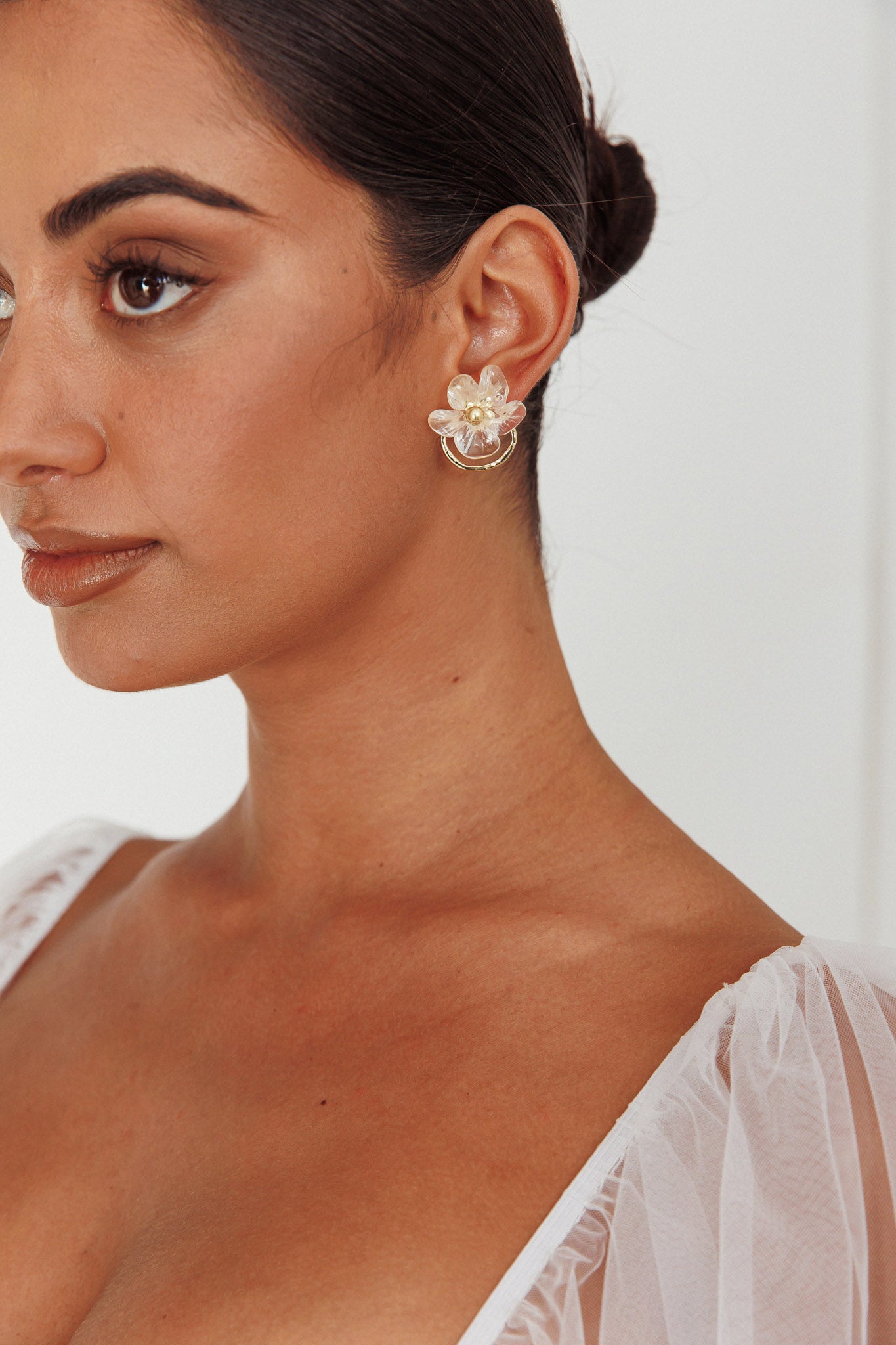 Andrea Earrings Clear Flower Gold